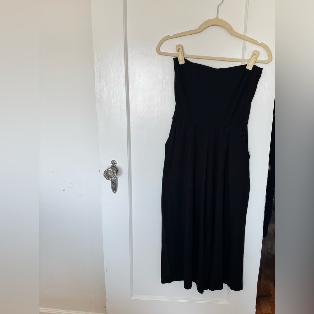 Reformation Black Strapless Culotte Jumpsuit